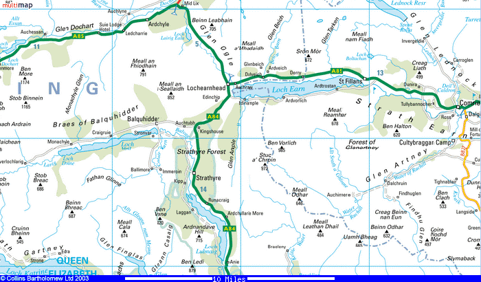 Map of Balquhidder, Perthshire, Scotland and surrounding area