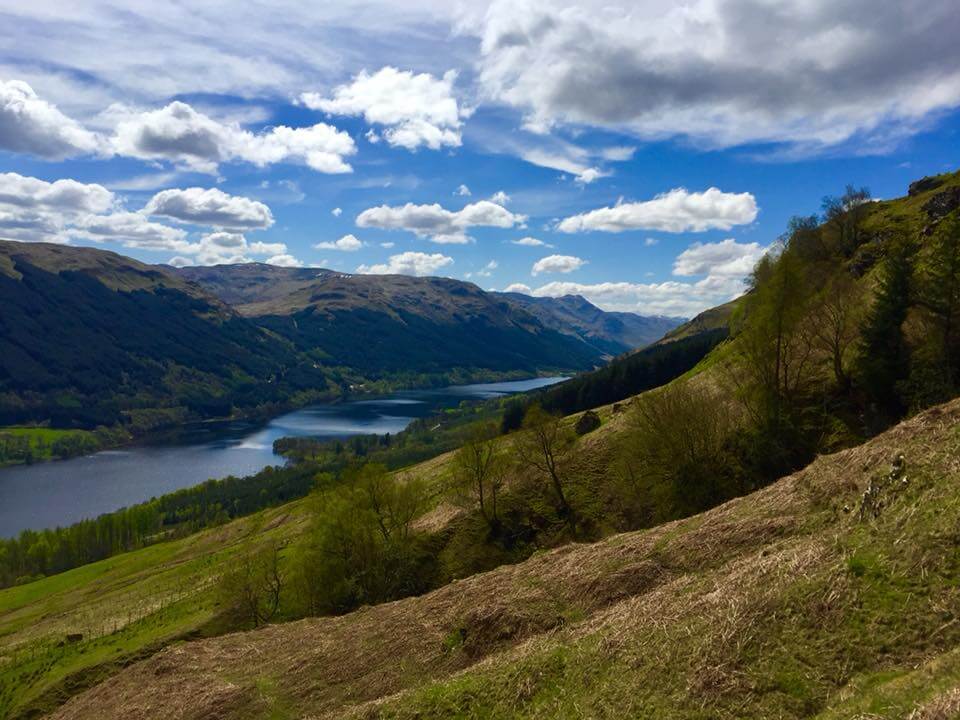 Highland Scottish loch viewed from hillside