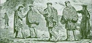 drawing of four kilted highlanders